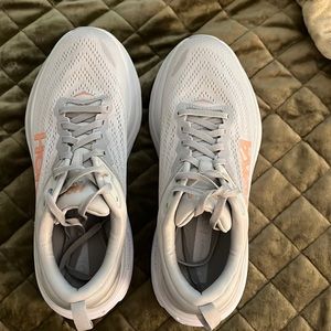 Hoka Bondi 8. Women’s. Worn once. Color is Harbor Mist/ Lunar rock.